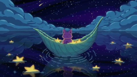 Cat in Boat at Night Live Wallpaper animated wallpaper preview