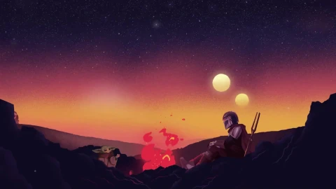 The Mandalorian And Grogu Campfire - Kostenloses Live Wallpaper