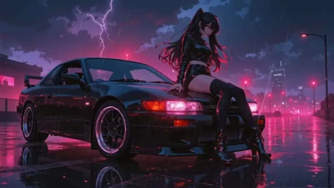 Stormy Night Car Girl Live Wallpaper animated wallpaper preview