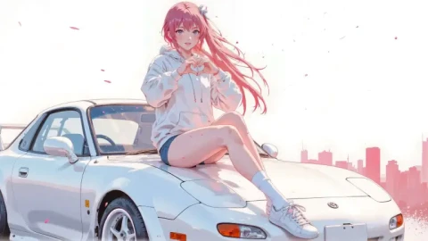 Pink Hair Girl on Car Live Wallpaper animated wallpaper preview