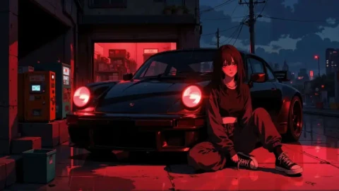 Girl Car Night Rain Live Wallpaper animated wallpaper preview