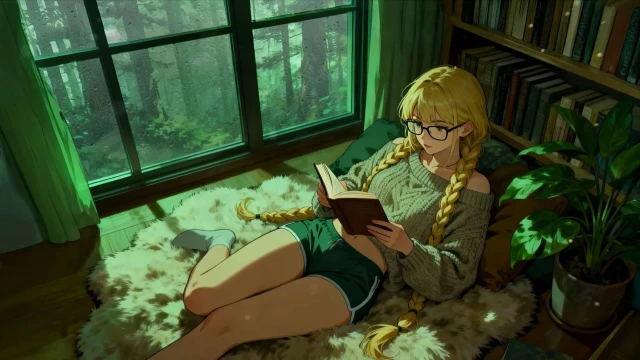 Cozy Rainy Anime Girl Reading Live Wallpaper 4K