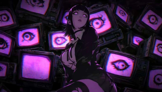 Download Dark Anime Girl - Retro TV Screens & Glowing Eyes Live Wallpaper