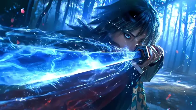 Download Giyu Tomioka Blue Nichirin Katana Live Wallpaper