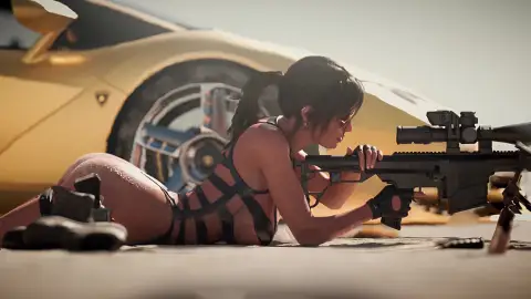 Lara Croft with Supercar Live Wallpaper animated wallpaper preview