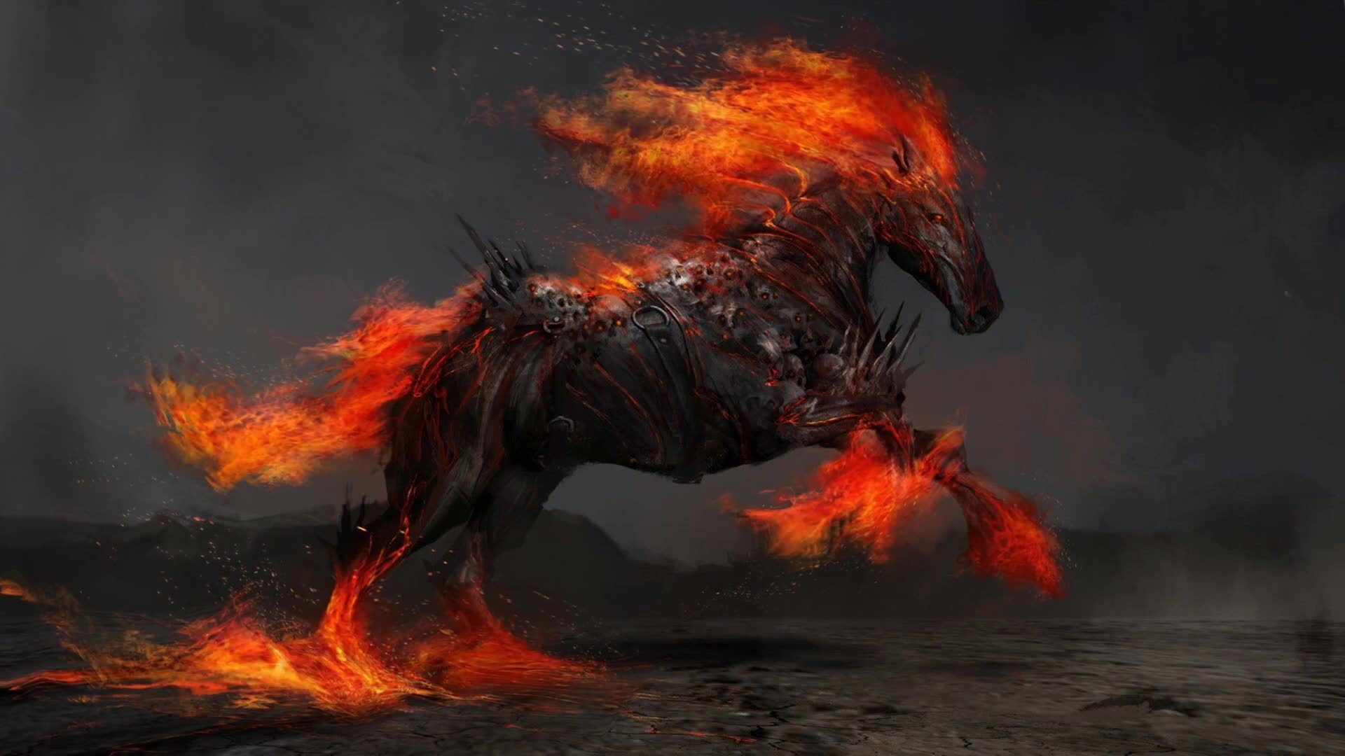 Download Running  War  Horse  In  Fire  Live  Wallpaper