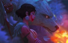 Princess Mononoke and White Wolf Moro Live Wallpaper