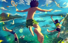 Swimming Boys in Summer Animated Wallpaper