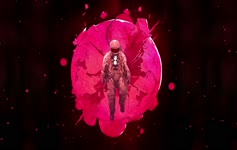 astronaut floating in the pink space