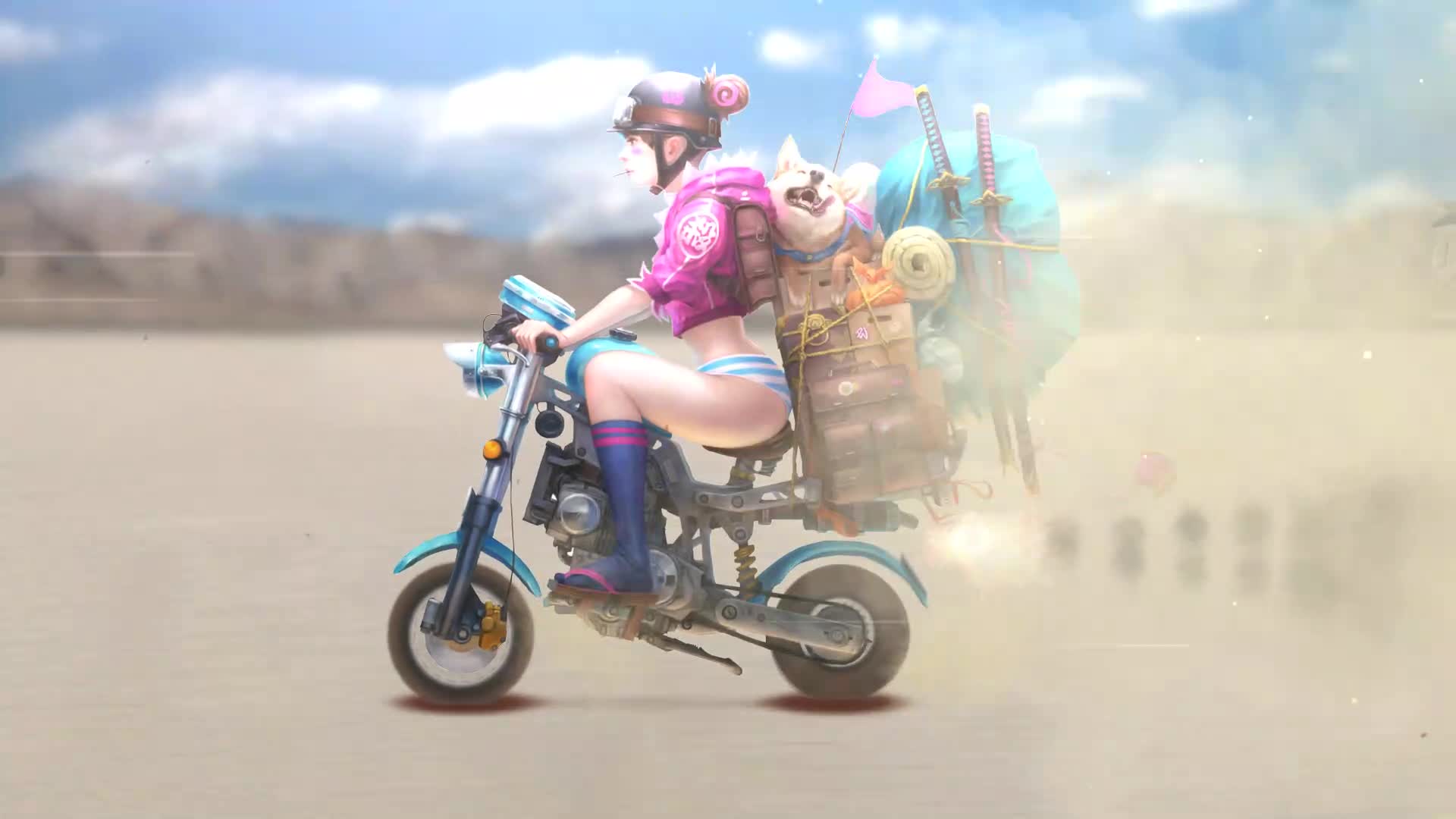 Download Motorcycle Girl With Dog Live Wallpaper