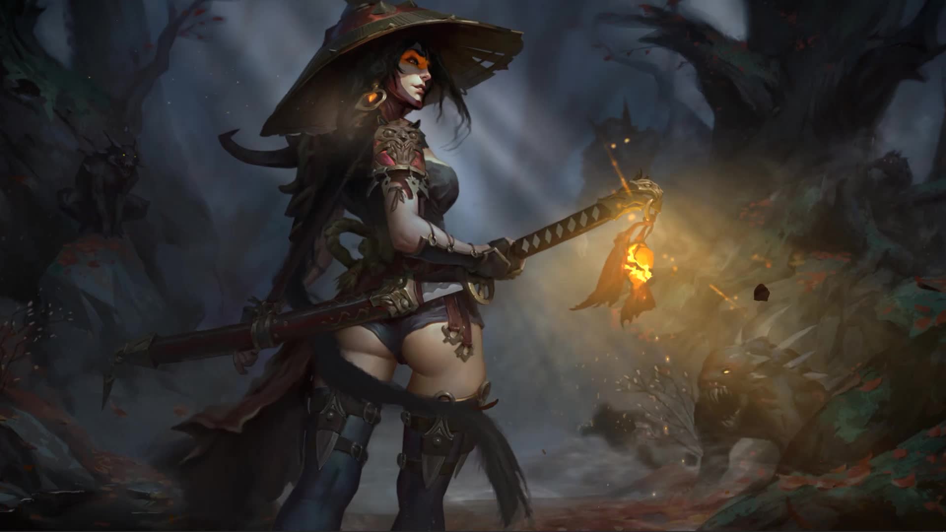 Samurai Demon Hunter Girl Live Wallpaper