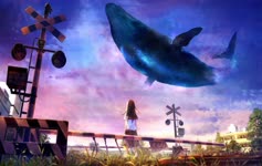 Sky Whale Near rain Tracks and Girl 4K Live Wallpaper