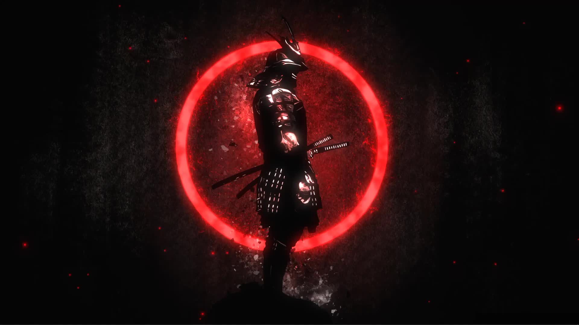 Download Neon Red Samurai in Circle Live Wallpaper