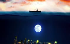 Moon Fishing Sea and the City 4K Live Wallpaper