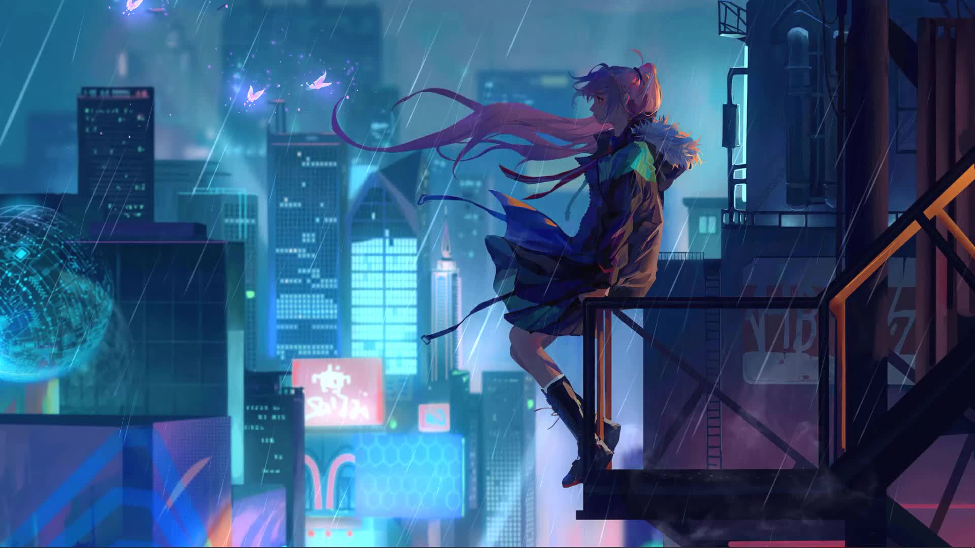 Download Girl In The Rain on Edge Live Wallpaper