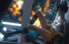 Overwatch Tracer By He Window Rainy Evening Live Wallpaper