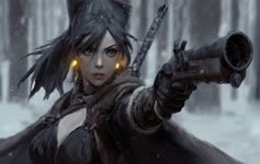 Animated Girl With Gun in Snowy Forest Live Wallpaper