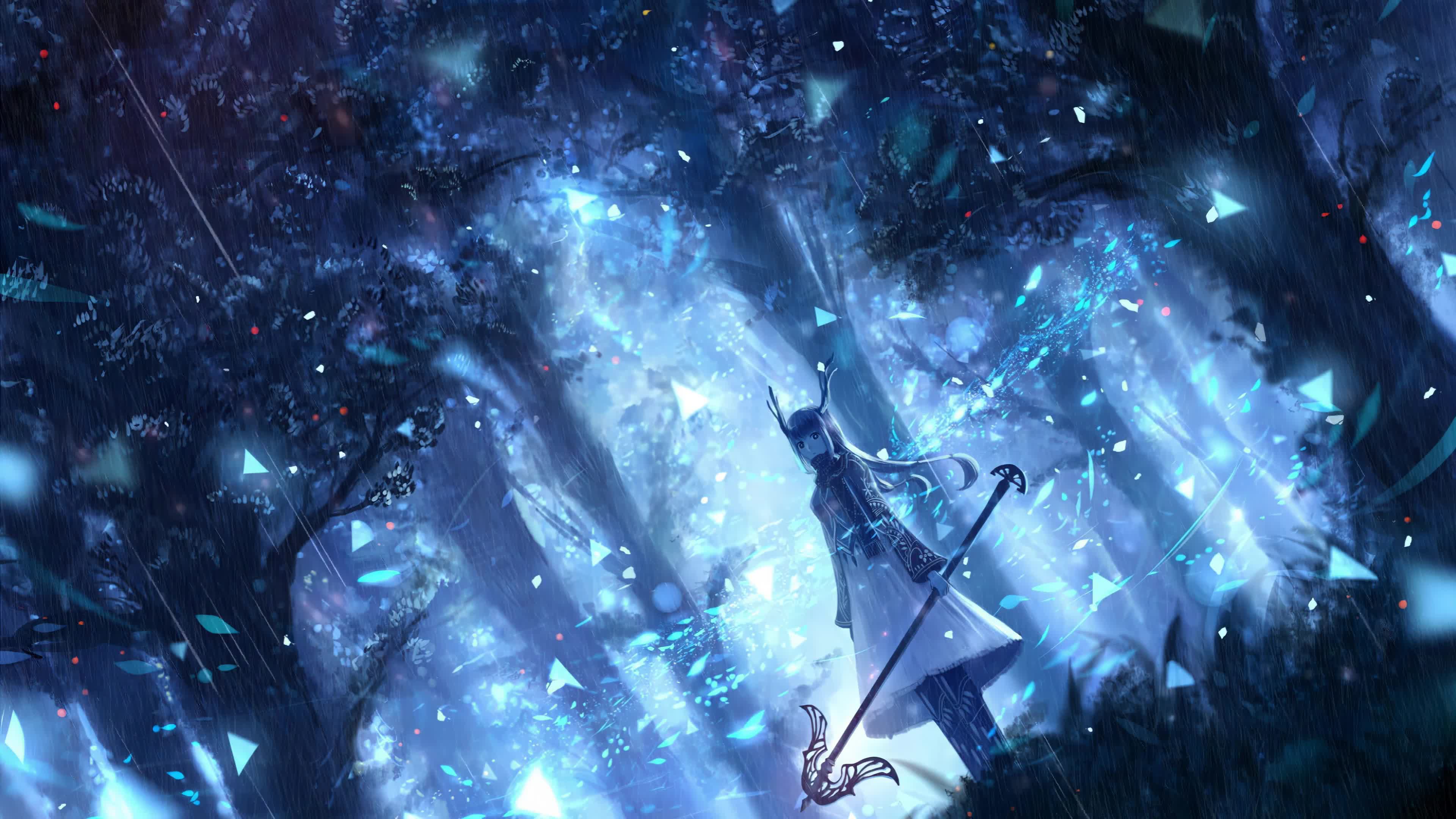 Download Anime Girl Blue Particle Forest 4k Live Wallpaper