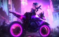 Cyberpunk Biker Girl Motorcycle Animated Desktop