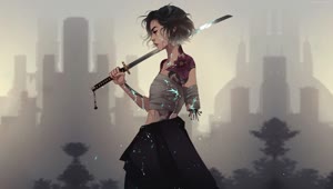 PC Animated Cyborg Samurai Girl Live Wallpaper