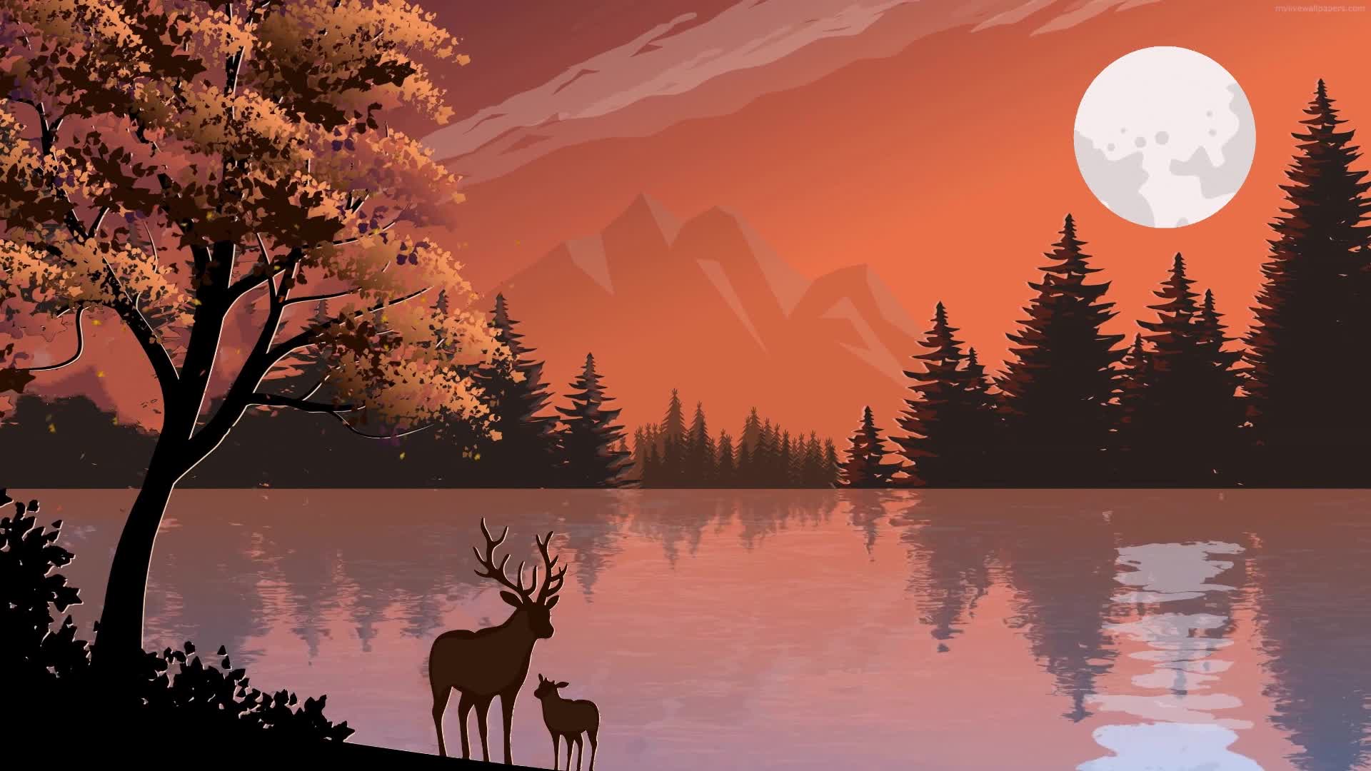 Download PC Animated Deer and Fawn Live Wallpaper