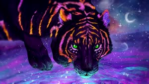PC Animated Neon Tiger Drinking Live Wallpaper