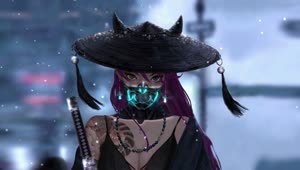 PC Animated Oni Mask Samurai Girl Live Wallpaper