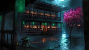 PC Animated Raining Japanese Village Live Wallpaper