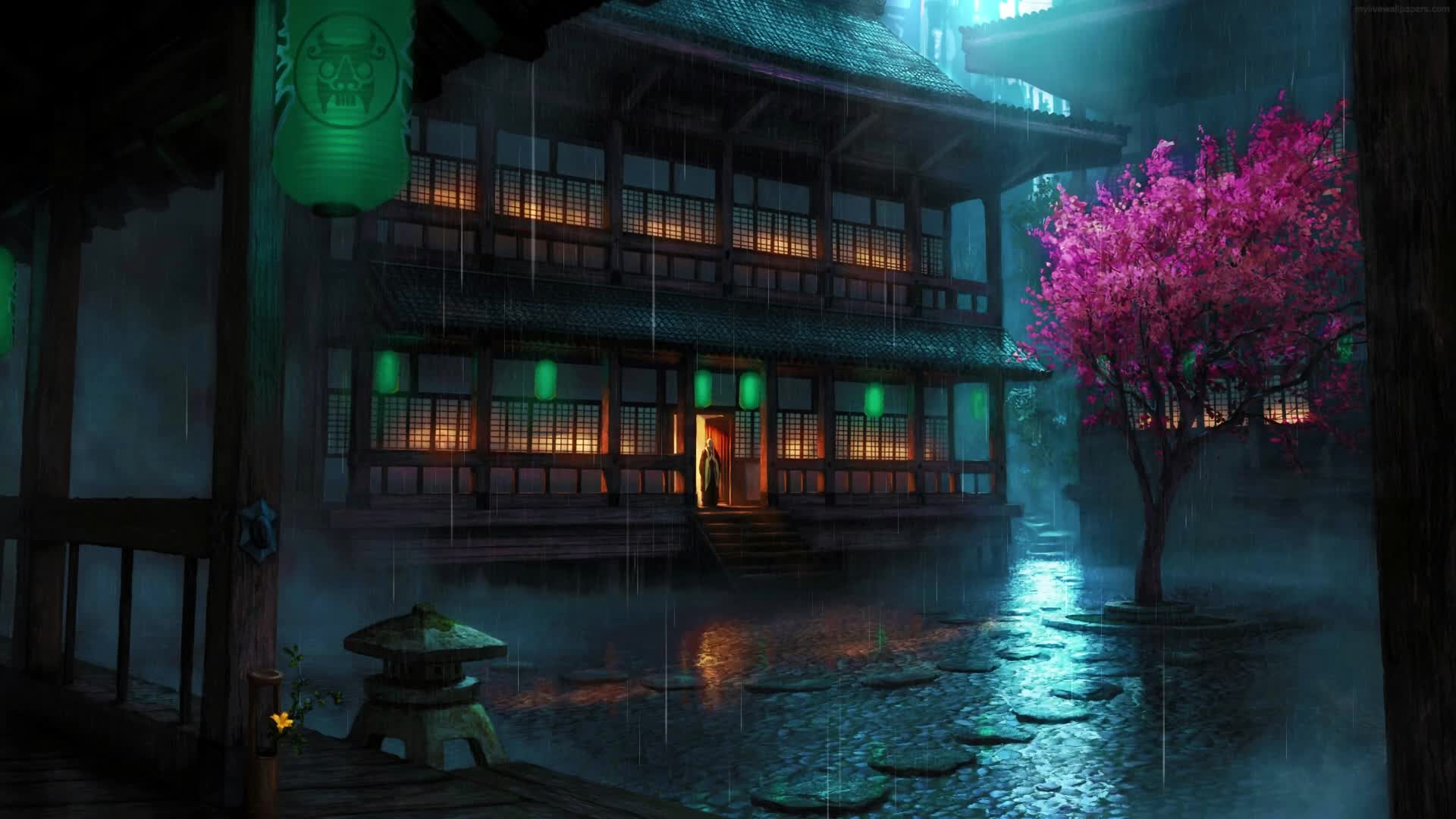 Download PC Animated Raining Japanese Village Live Wallpaper
