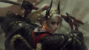 Samurai Girl Rain Live Wallpaper