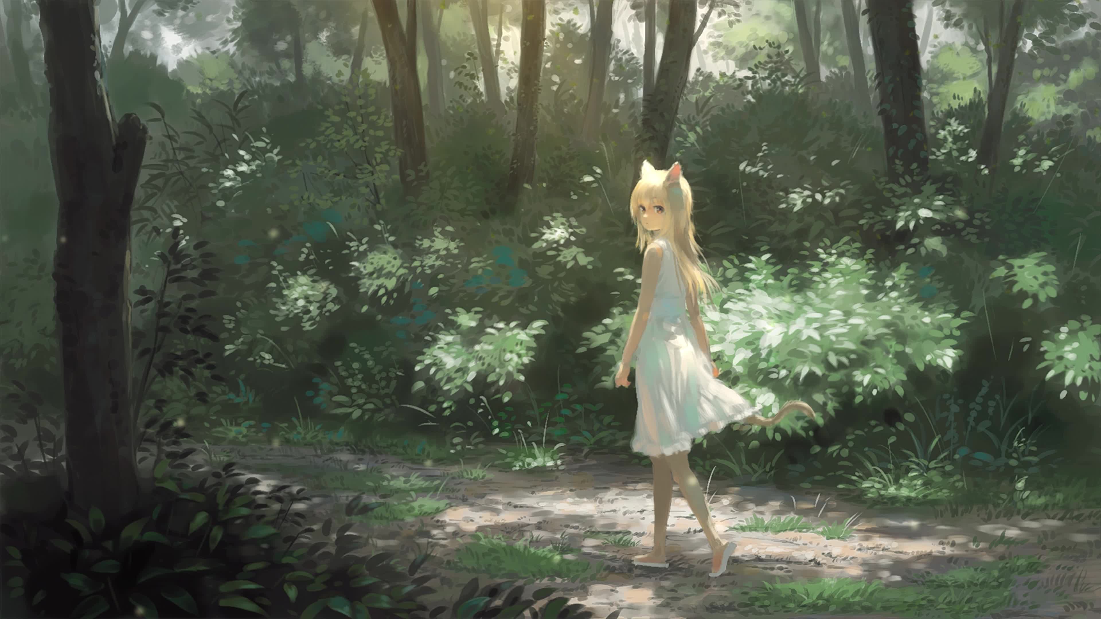 Download Loli Neko In A Forest 4K Live Wallpaper