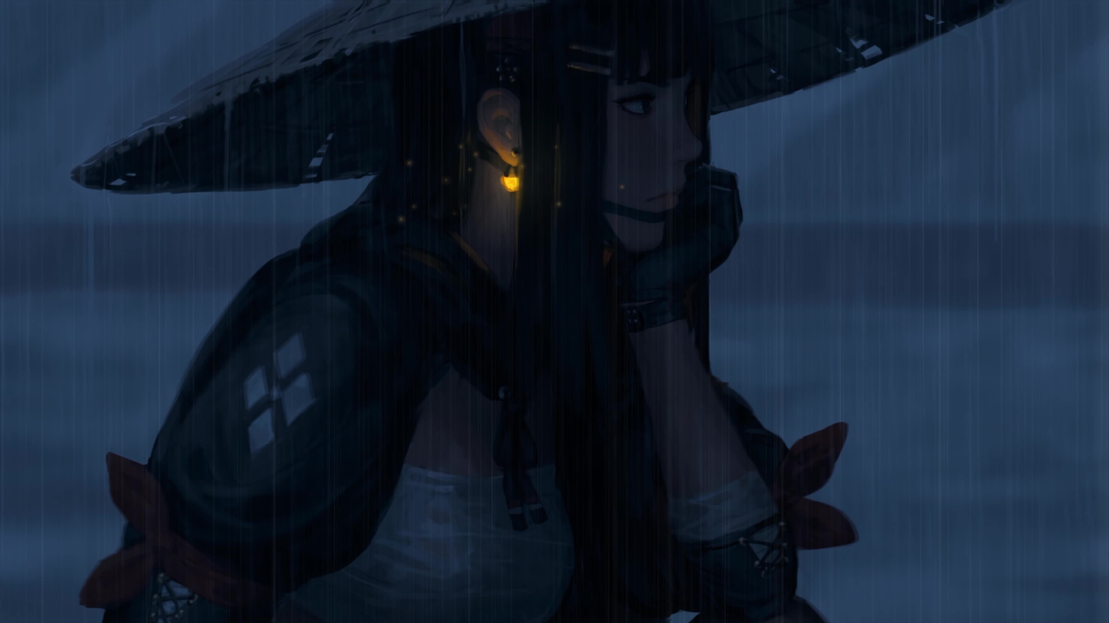 Download Fantasy Girl Night Rain 4K Live Wallpaper