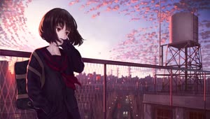 Anime Girl On The Rooftop 4K Live Wallpaper