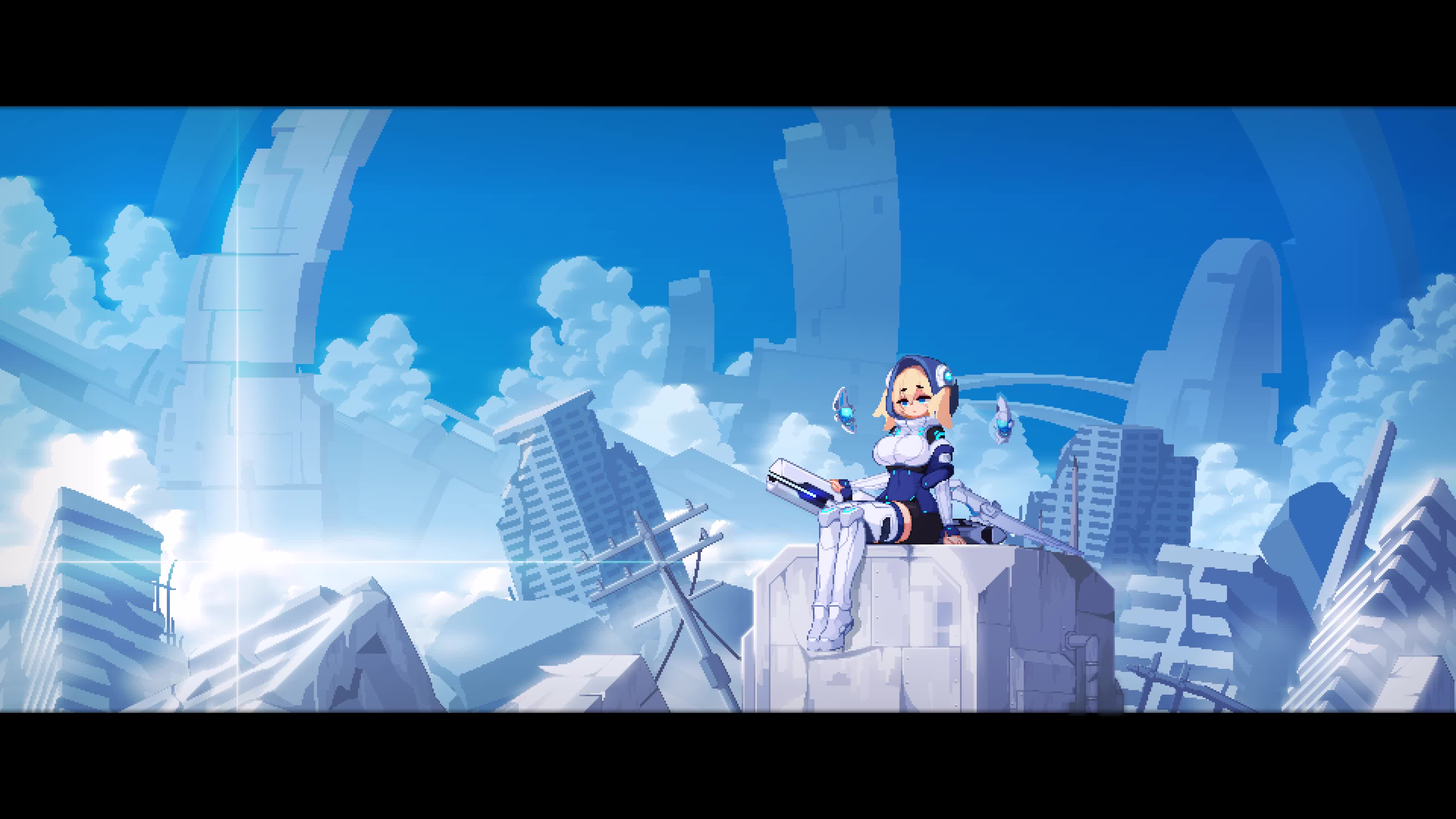 Download Ella and Ruined City Pixel Anime 4K Live Wallpaper