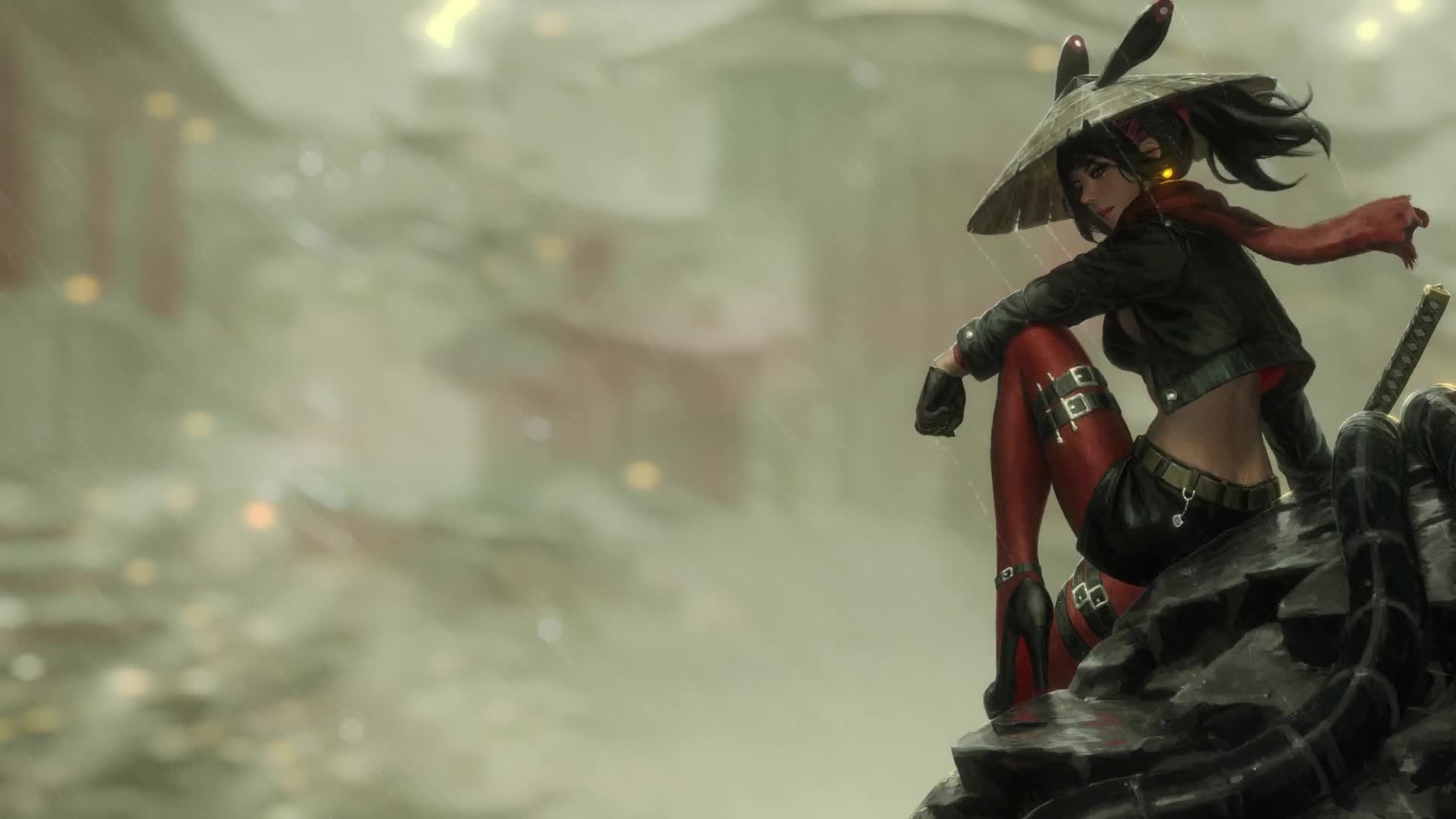 Download Ninja Girl In The Rain  Live Wallpaper