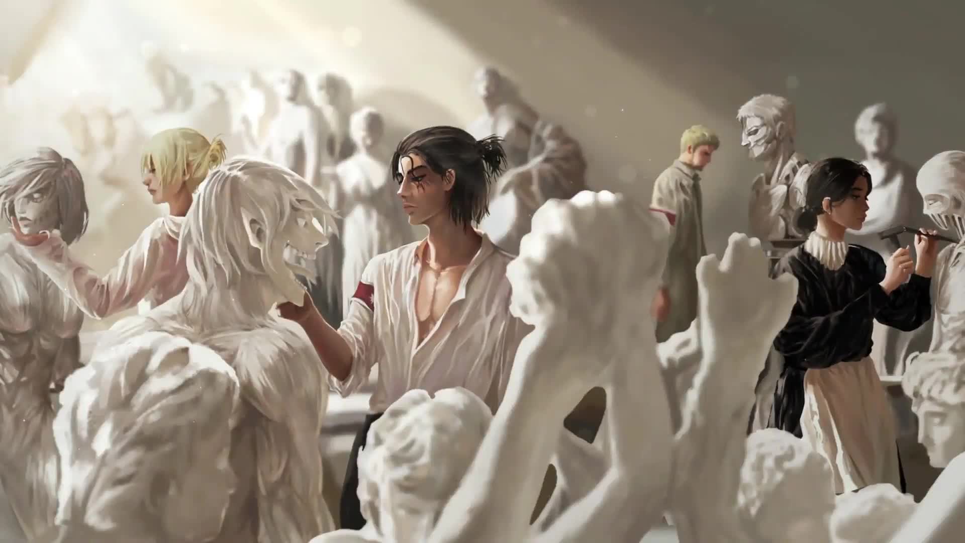 Download Fondo de Pantalla Animado Esculturas de Attack on Titan ⛏ en Movimiento