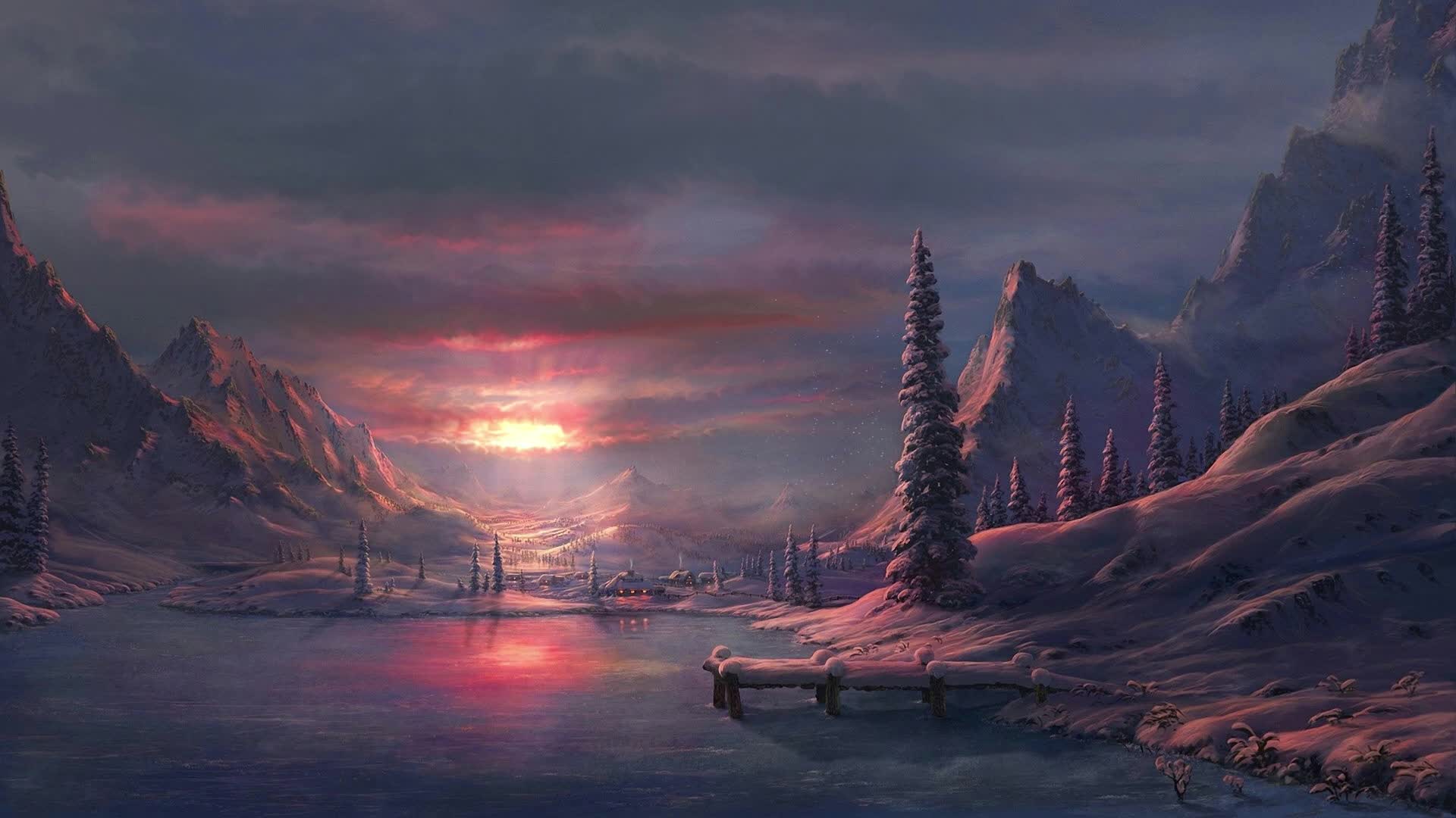 Download PC Winter Sunset Live Wallpaper Free