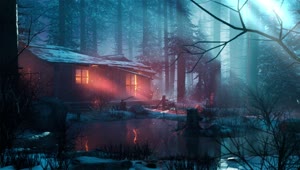 PC Winter Cabin by the Lake Live Wallpaper Free