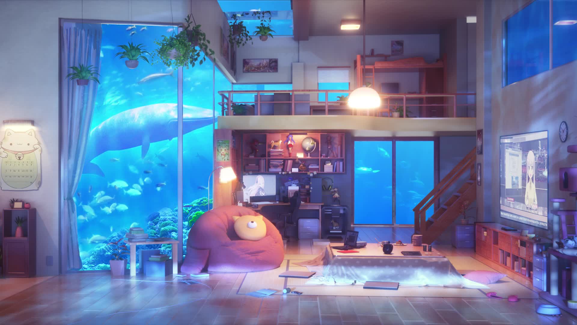 Download PC Underwater Anime Room Live Wallpaper Free