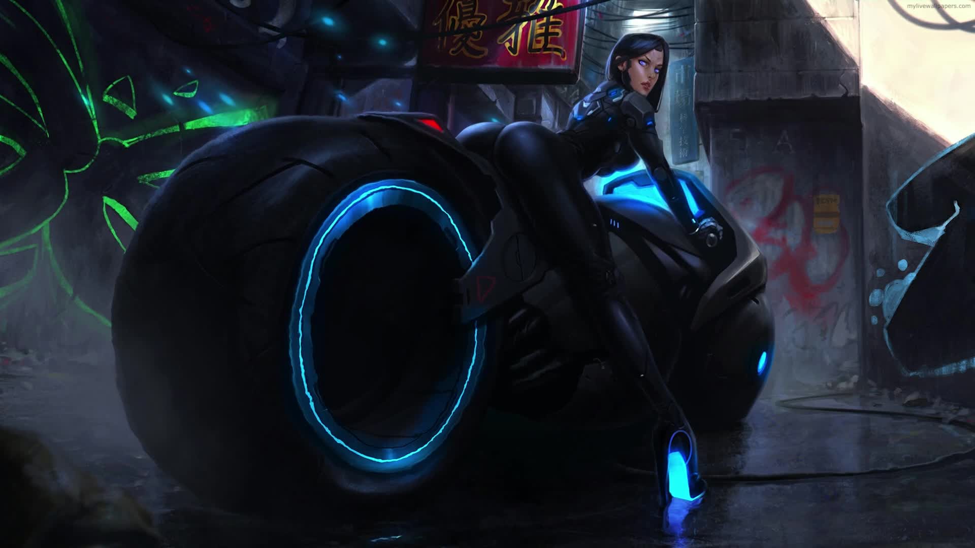 Download PC Blue Bike Cyber Girl Live Wallpaper Free