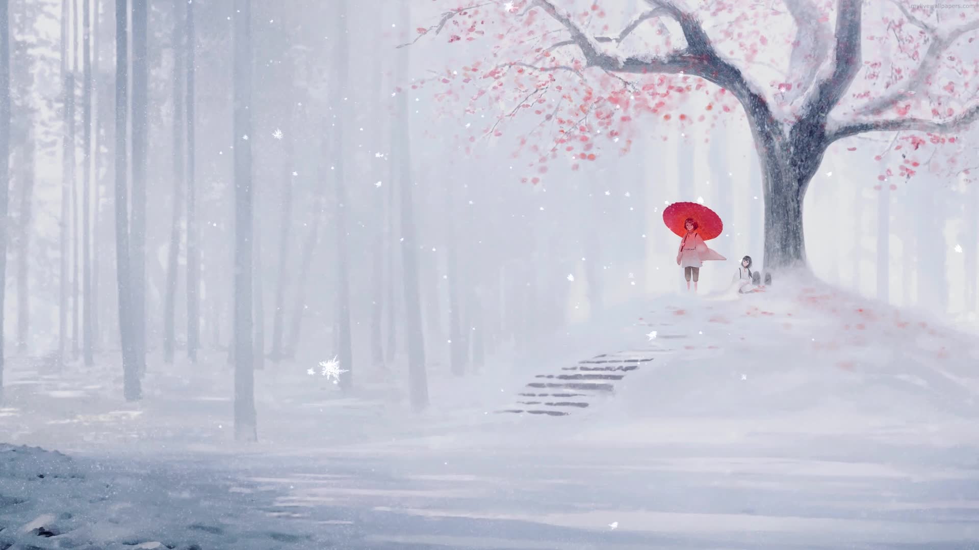 Download PC Red Umbrella Snow Live Wallpaper Free