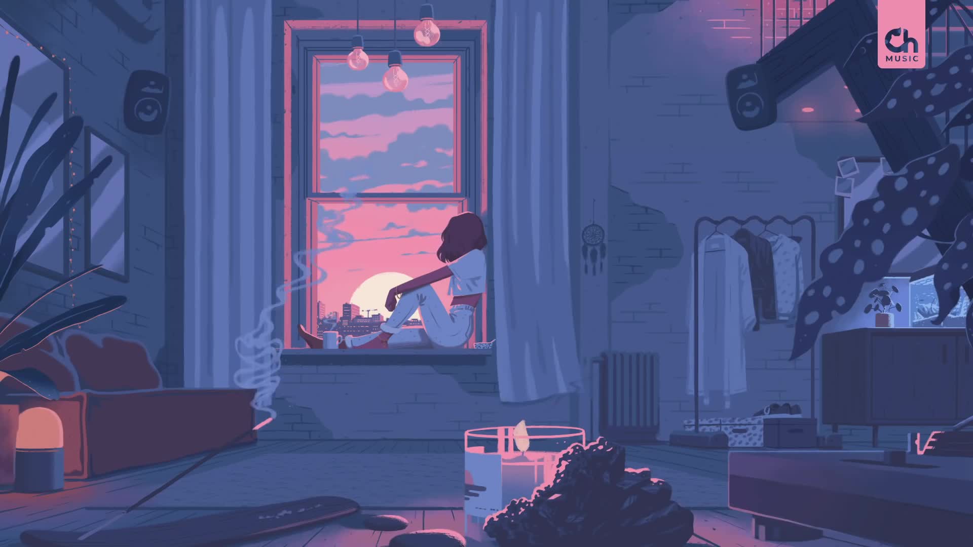 Background Wallpaper 4K for PC: Cozy Cat lo-fi vibe at night