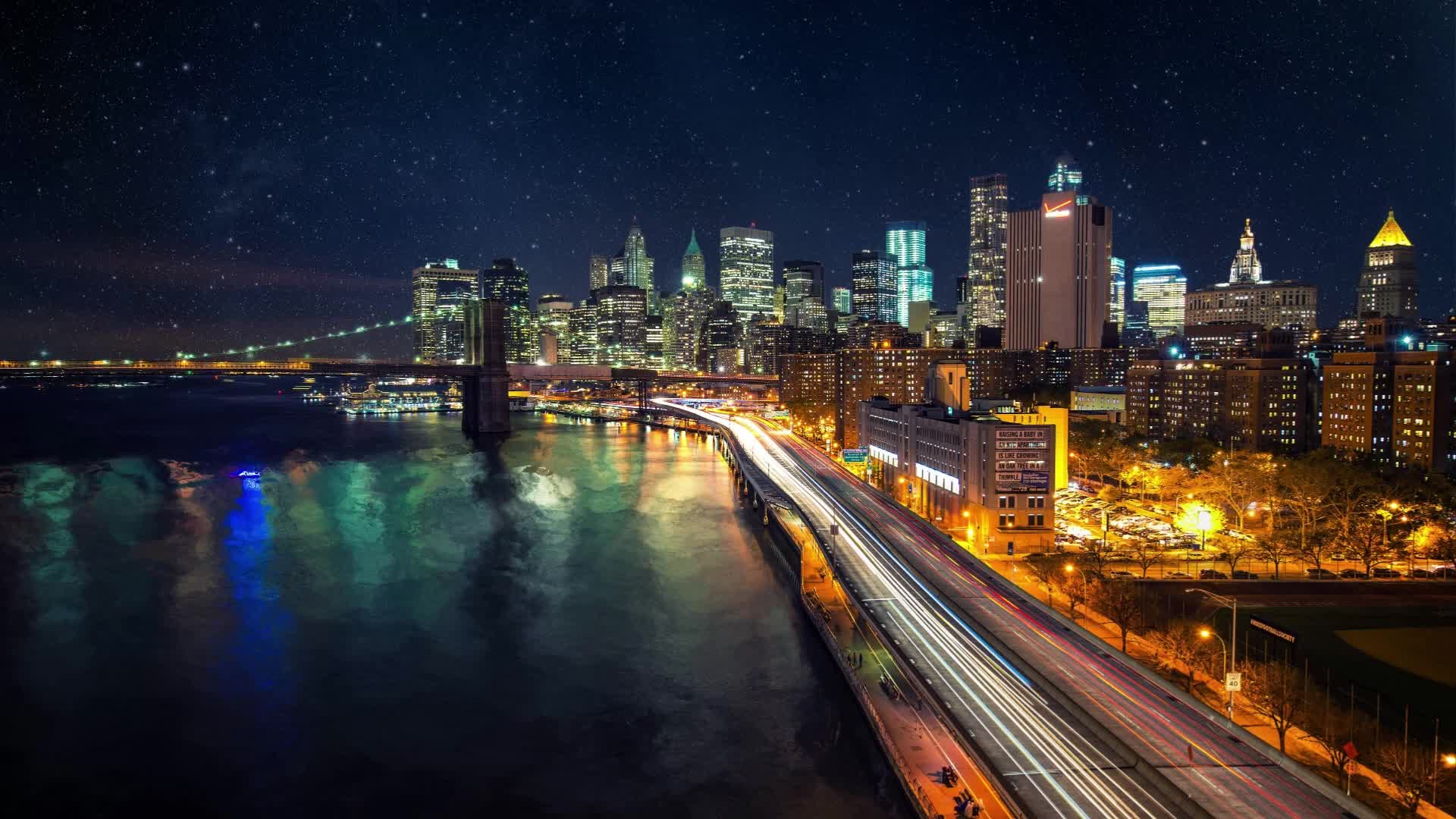 Download PC Night City River Live Wallpaper Free