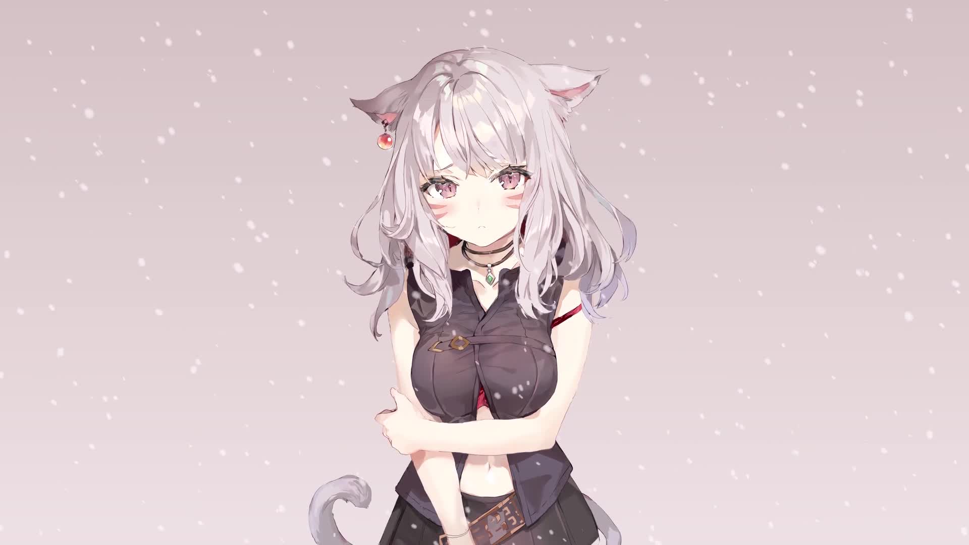 Download PC Anime Cat Girl Snow Live Wallpaper Free