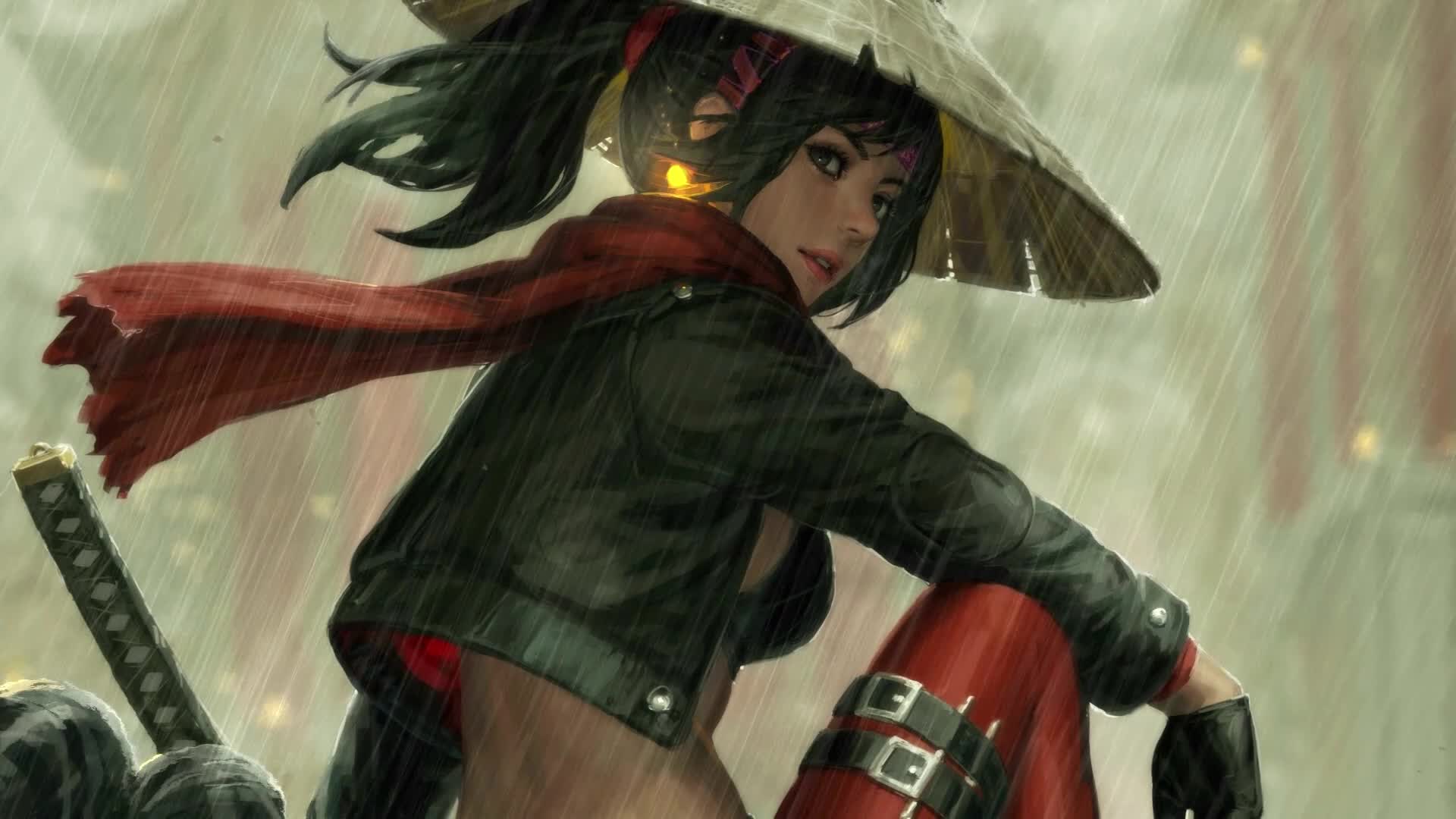 Download PC Samurai Girl Rain Live Wallpaper Free