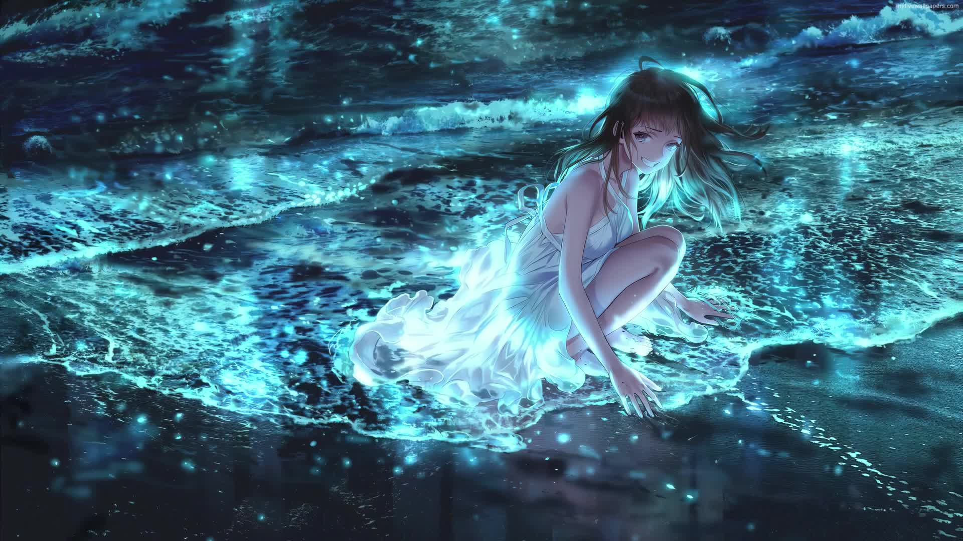Download PC Anime Night Beach Live Wallpaper Free