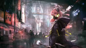 4K PC Anime Girl In Cyberpunk City Live Wallpaper