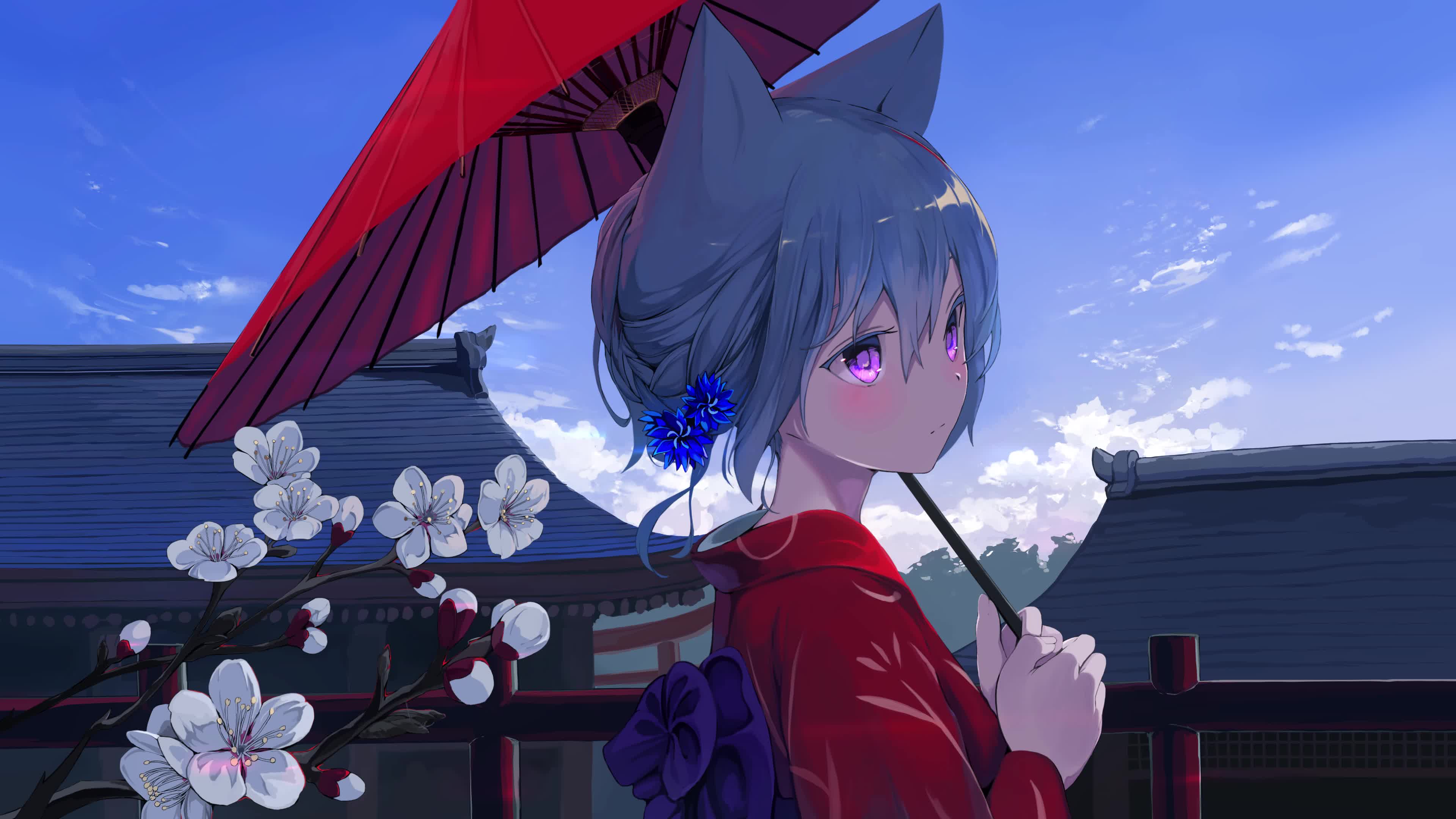 Download PC HD Kimono Cat Girl Live Anime Wallpaper