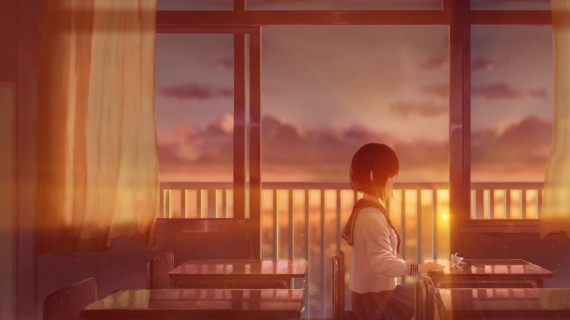 Download PC HD Sunset Classroom Live Anime Wallpaper