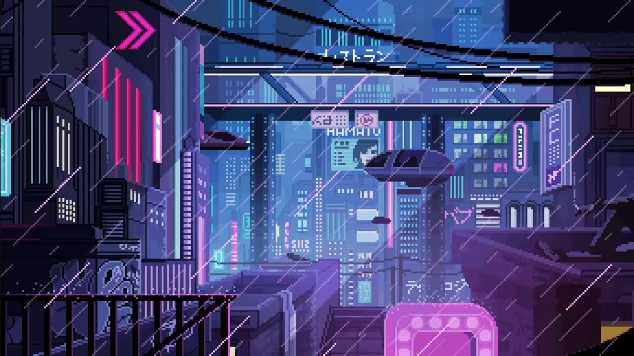 Download Cyberpunk Rain City Pixel HD Live Wallpaper For PC